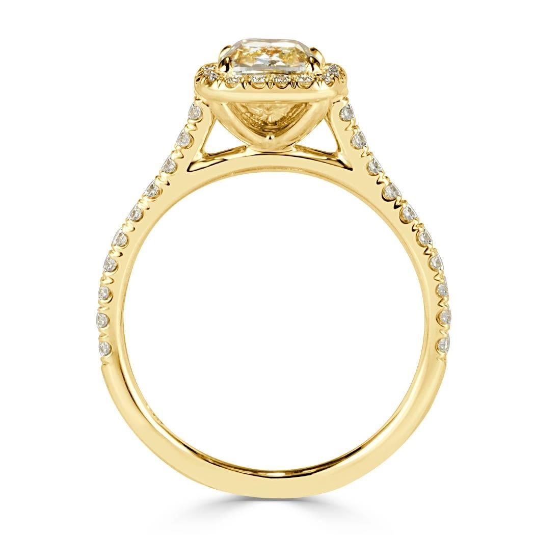 Mark Broumand 1.61 Carat Fancy Light Yellow Cushion Cut Diamond Engagement Ring In New Condition In Los Angeles, CA