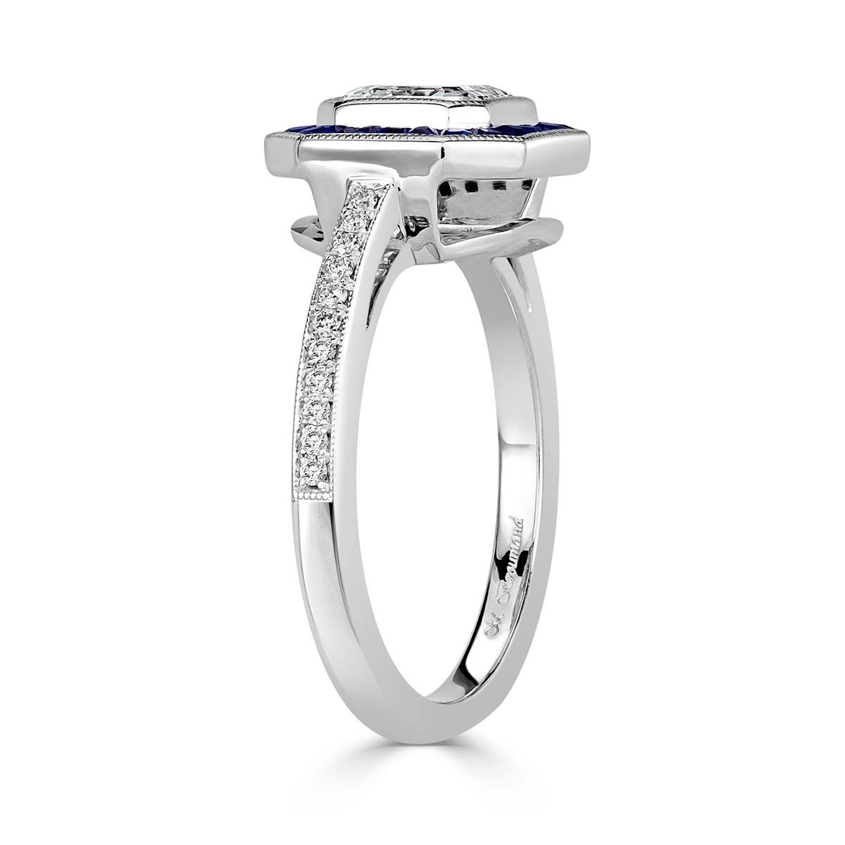 Mark Broumand 1.62 Carat Asscher Cut Diamond and Sapphire Engagement Ring In New Condition In Los Angeles, CA