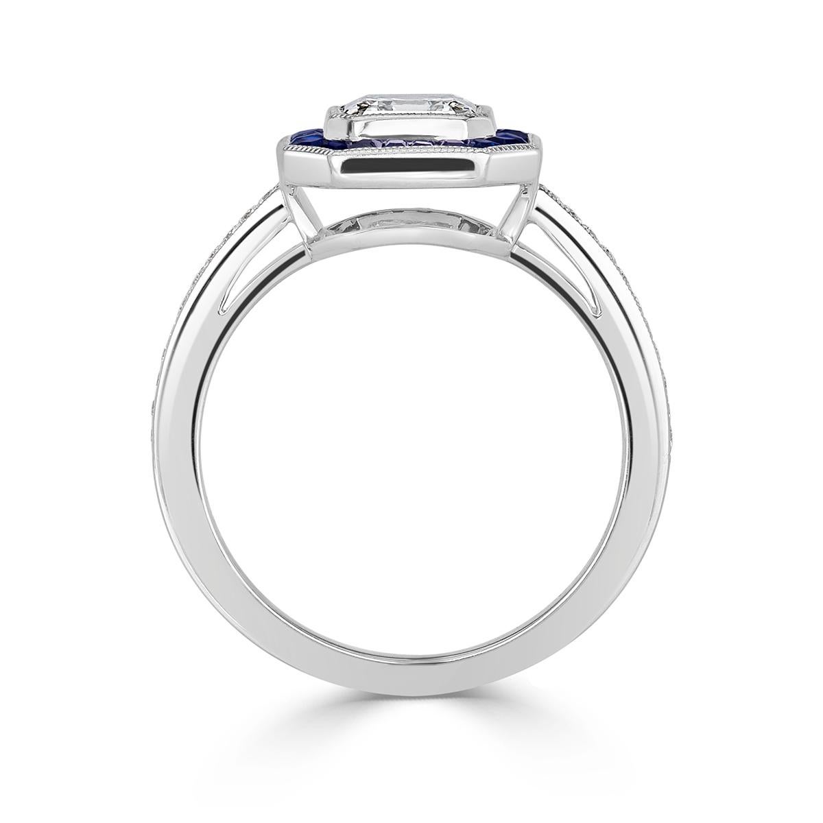 Women's or Men's Mark Broumand 1.62 Carat Asscher Cut Diamond and Sapphire Engagement Ring