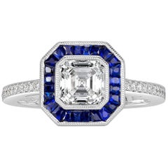 Mark Broumand 1.62 Carat Asscher Cut Diamond and Sapphire Engagement Ring Mark Broumand 1.62 Carat Asscher Cut Diamond and Sapphire Engagement Ring