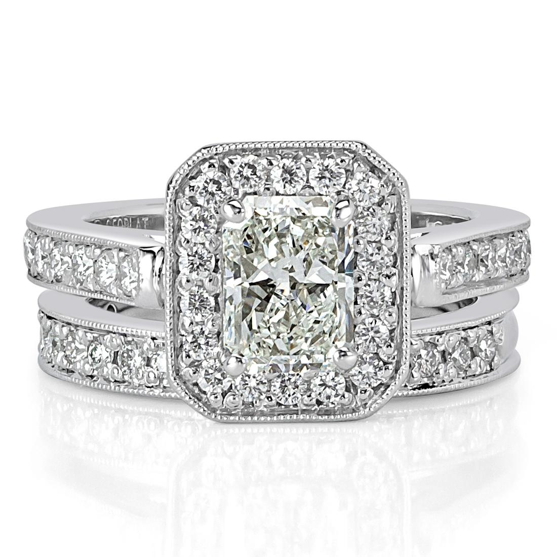 Women's or Men's Mark Broumand 1.63 Carat Radiant Cut Diamond Wedding Set For Sale