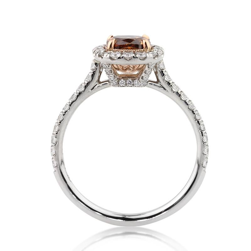 Women's or Men's Mark Broumand 1.67 Carat Fancy Yellow Brown Cushion Cut Diamond Engagement Ring For Sale