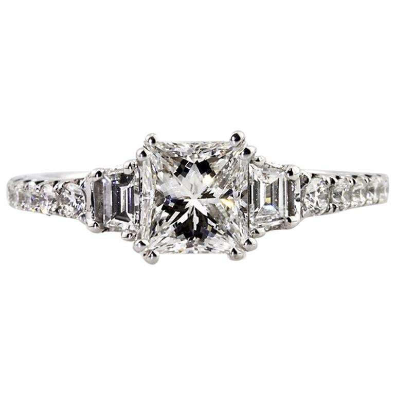Mark Broumand 1.73 Carat Princess Cut Diamond Engagement Ring For Sale