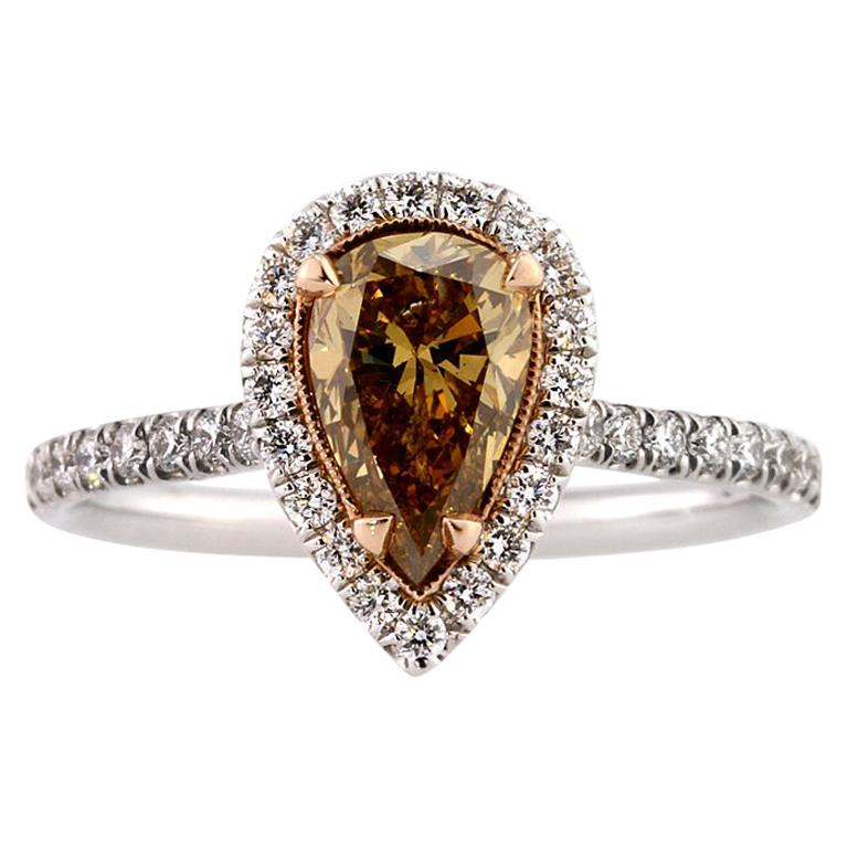 Mark Broumand 1.77 Carat Fancy Colored Pear Shaped Diamond Engagement Ring