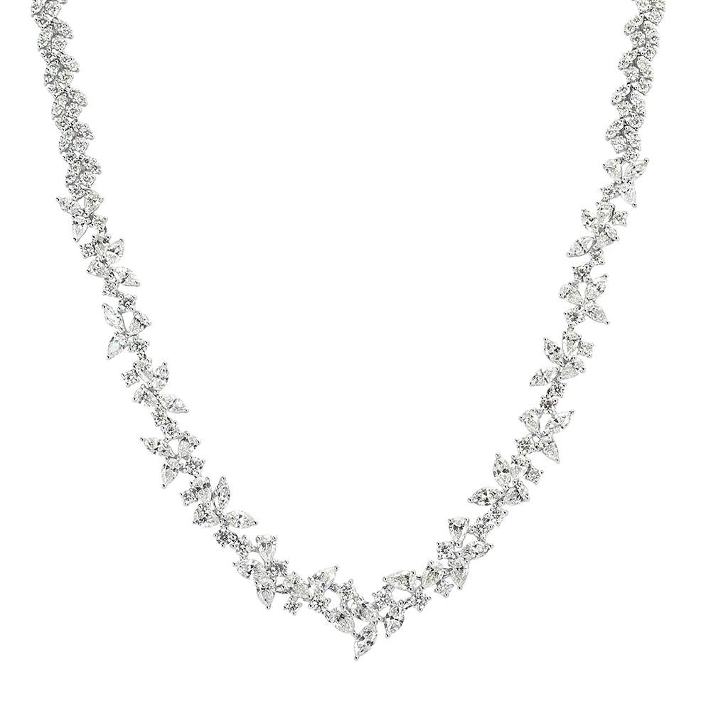 Modern Mark Broumand 17.75 Carat Fancy Cluster Diamond Necklace in 18 Karat White Gold