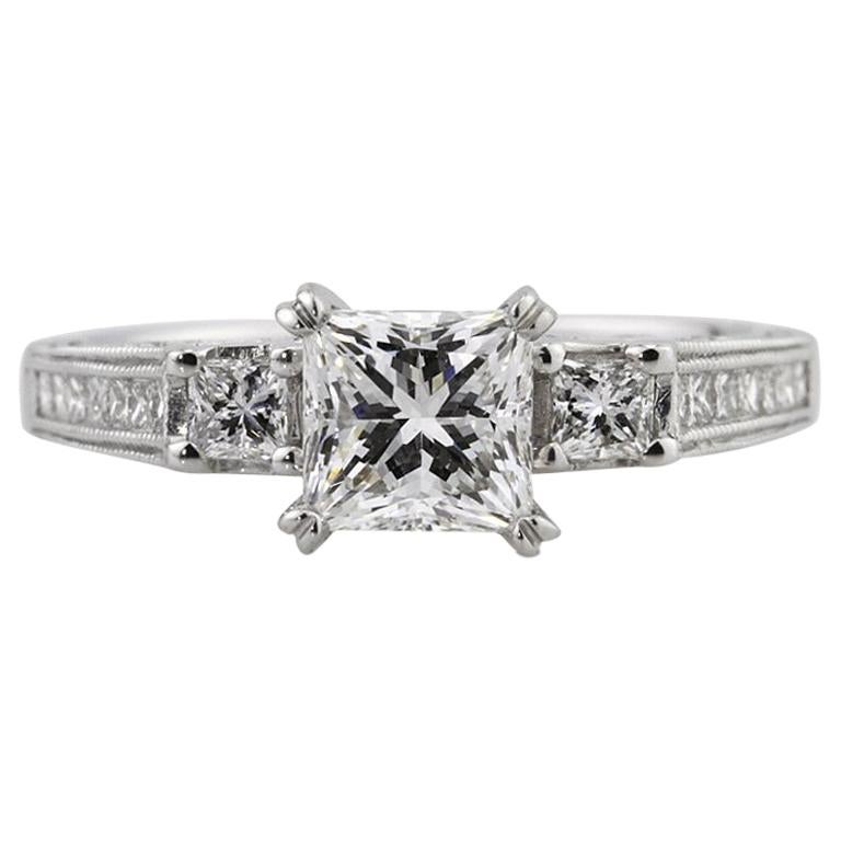 Mark Broumand 1.78 Carat Princess Cut Diamond Engagement Ring For Sale