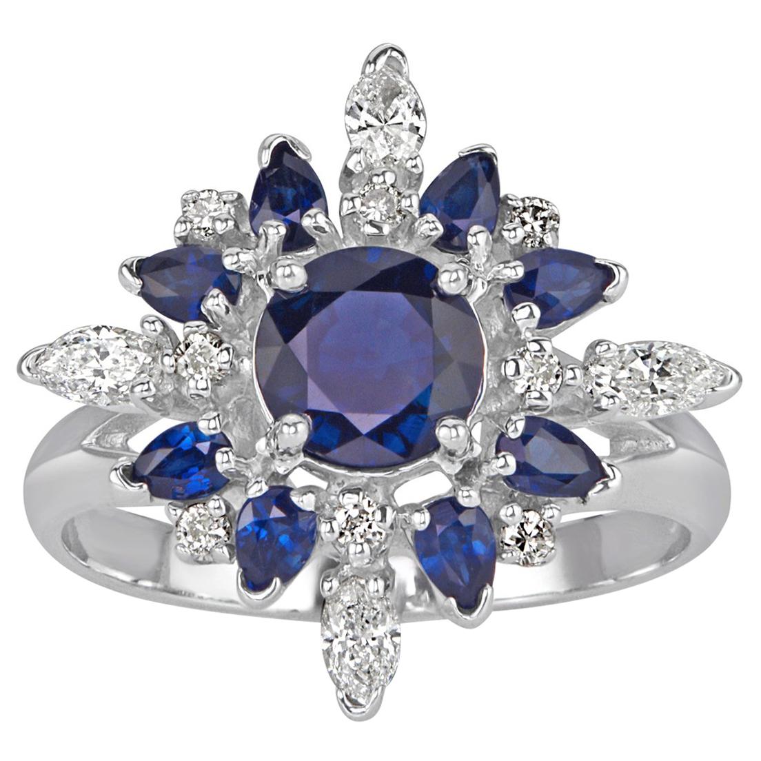 Mark Broumand 1.82 Carat Round Cut Sapphire and Diamond Estate Ring For Sale