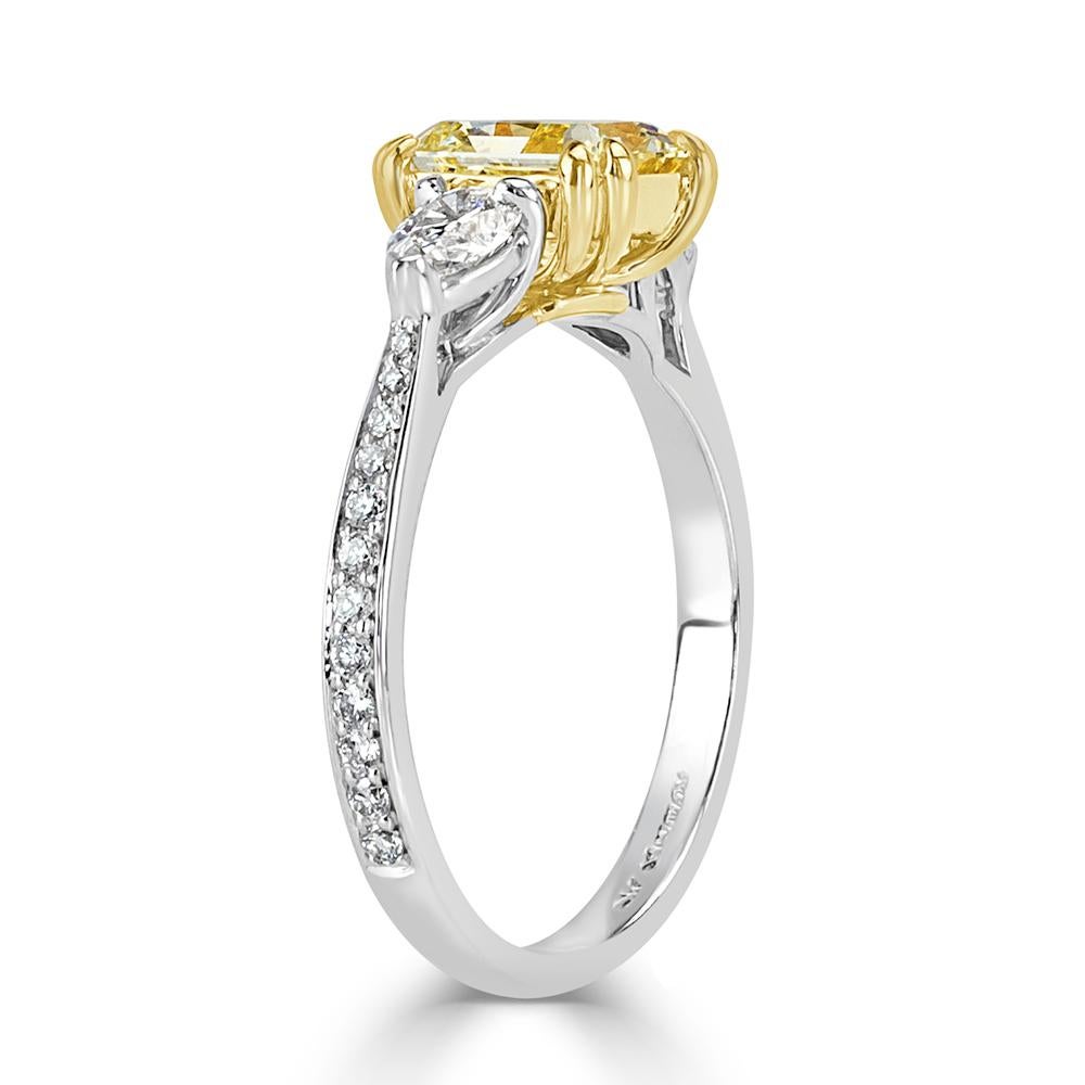 Mark Broumand 1.85 Carat Fancy Light Yellow Radiant Cut Diamond Engagement Ring In New Condition In Los Angeles, CA