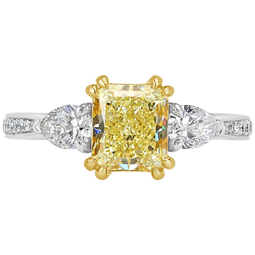 Mark Broumand 1.85 Carat Fancy Light Yellow Radiant Cut Diamond Engagement Ring