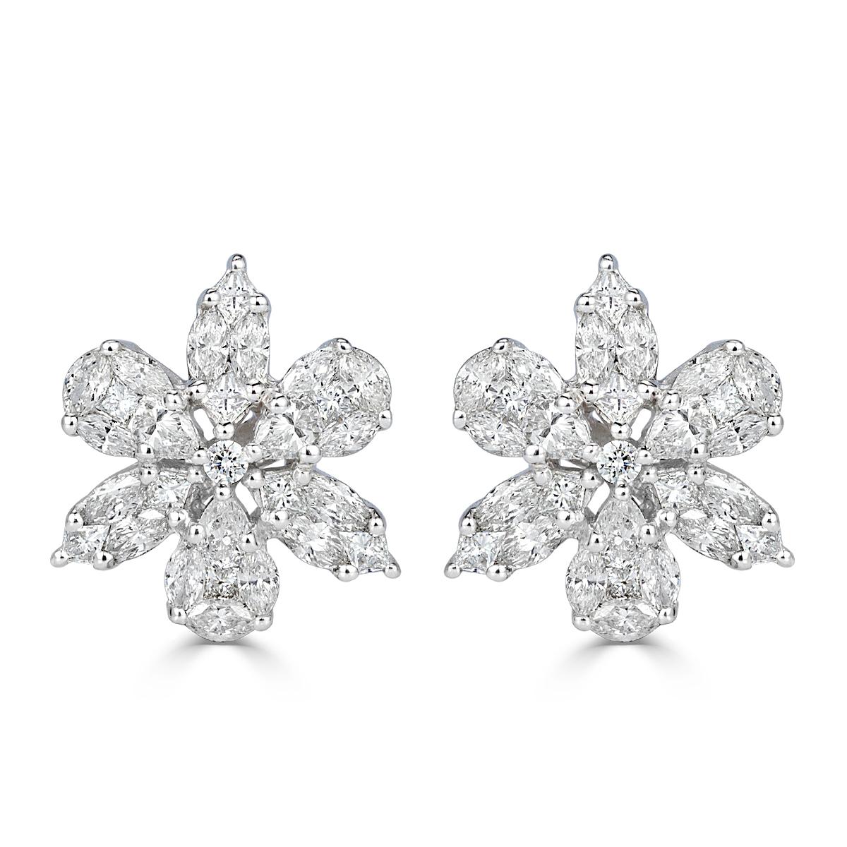 Mark Broumand 1.85 Carat Floral Cluster Diamond Earrings In New Condition In Los Angeles, CA