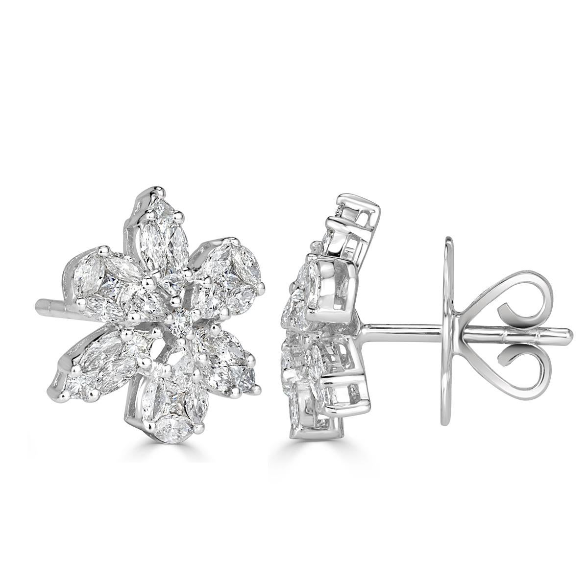 Women's or Men's Mark Broumand 1.85 Carat Floral Cluster Diamond Earrings
