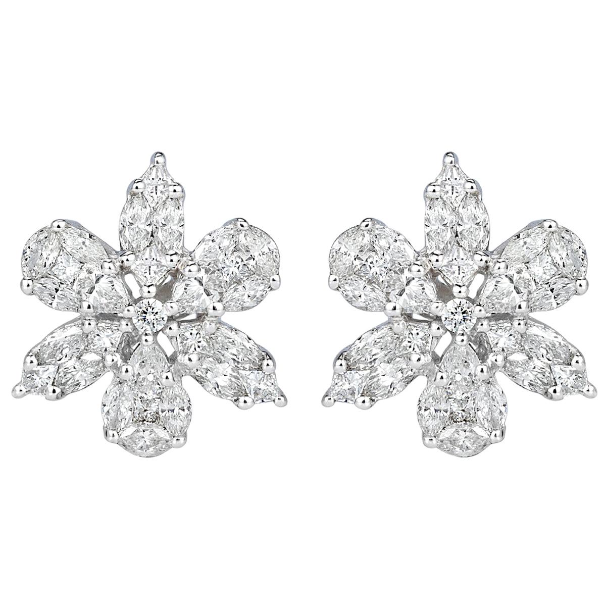 Mark Broumand 1.85 Carat Floral Cluster Diamond Earrings