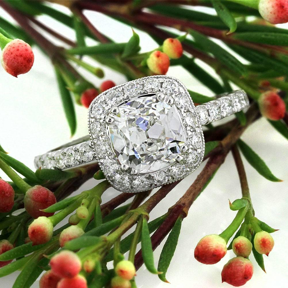 Women's or Men's Mark Broumand 1.92 Carat Old Mine Cut Diamond Engagement Ring