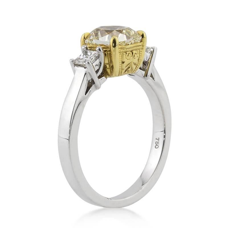 Modern Mark Broumand 1.93 Carat Fancy Yellow Cushion Cut Diamond Engagement Ring For Sale