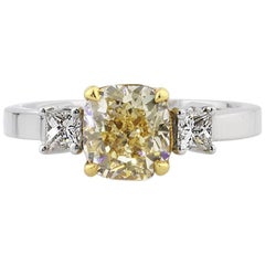 Mark Broumand 1.93 Carat Fancy Yellow Cushion Cut Diamond Engagement Ring
