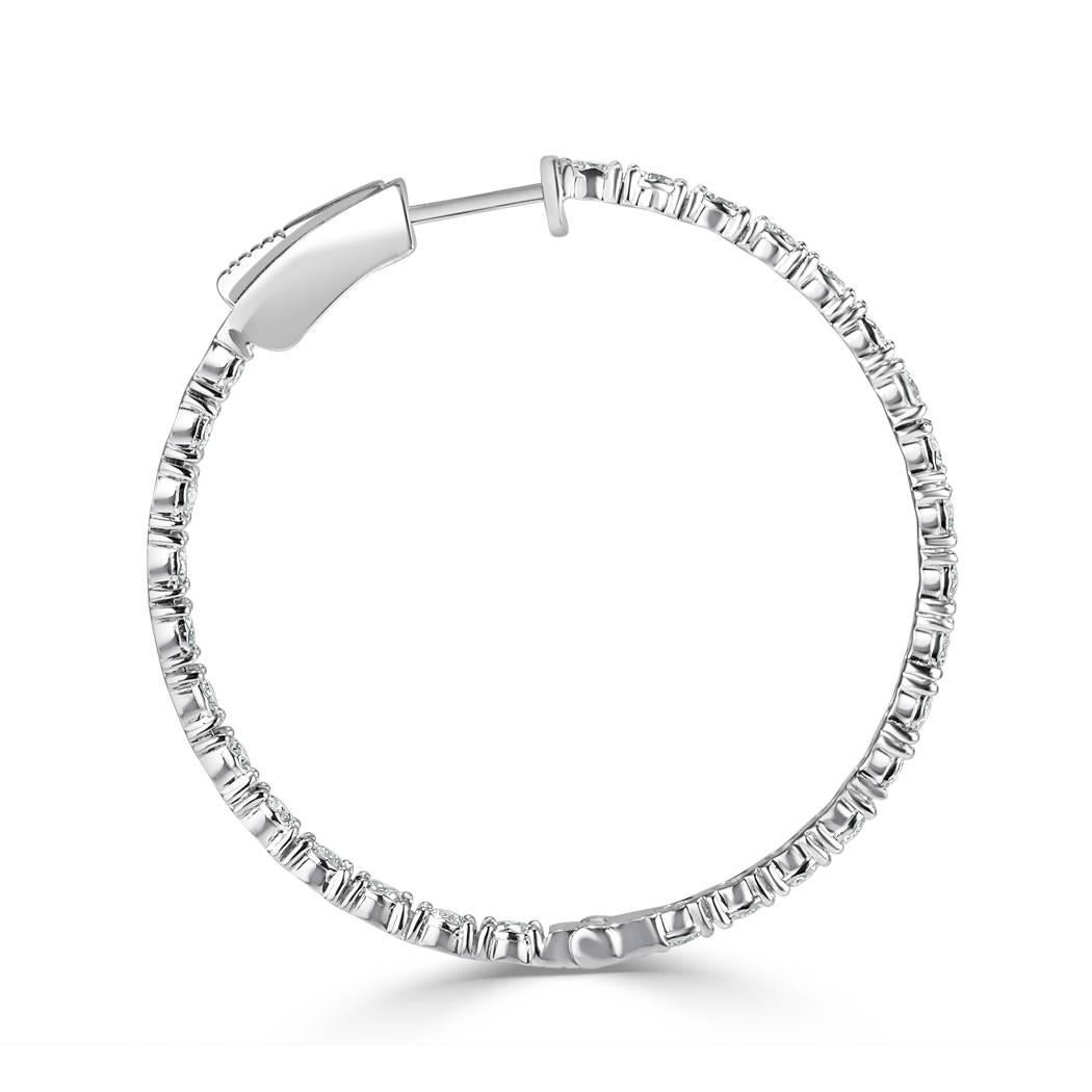Modern Mark Broumand 2.00ct Round Brilliant Cut Diamond Hoop Earrings in 14k White Gold For Sale