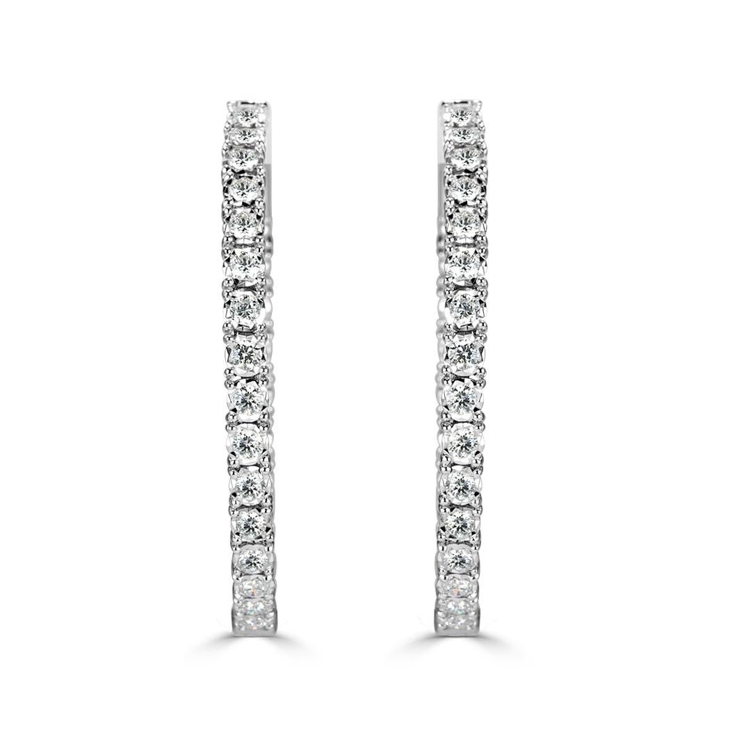 Round Cut Mark Broumand 2.00ct Round Brilliant Cut Diamond Hoop Earrings in 14k White Gold For Sale