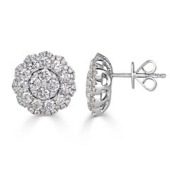 Mark Broumand Pendientes florales con halo de diamantes, talla brillante redonda, 2,08 quilates