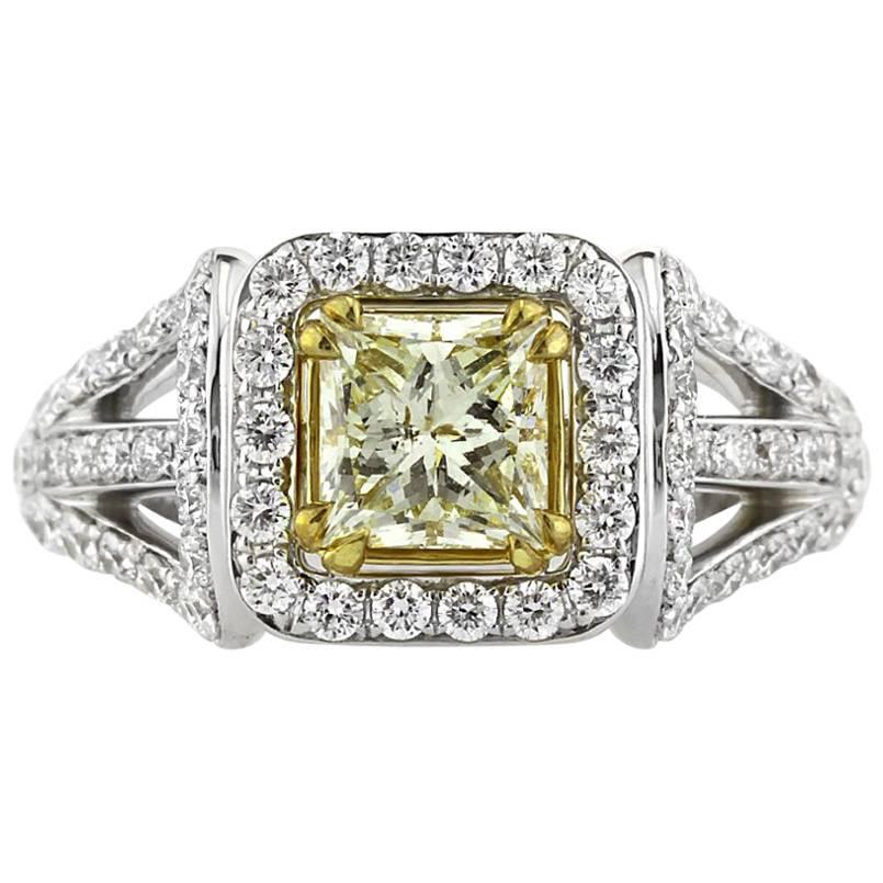 Mark Broumand Anello di fidanzamento con diamante taglio principessa giallo chiaro da 2,12 carati