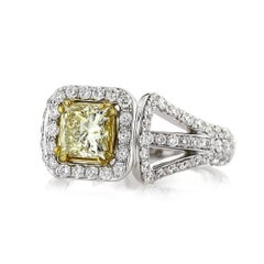 Mark Broumand 2.12 Carat Fancy Light Yellow Princess Cut Diamond Engagement Ring