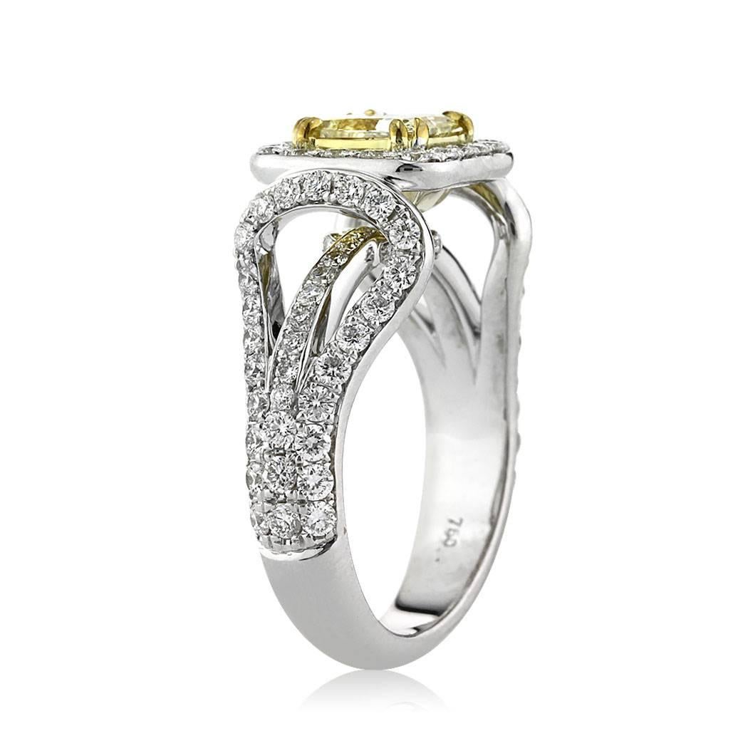 Modern Mark Broumand 2.12 Carat Fancy Light Yellow Princess Cut Diamond Engagement Ring For Sale