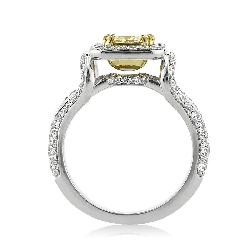 Mark Broumand 2.12 Carat Fancy Light Yellow Princess Cut Diamond Engagement Ring In New Condition For Sale In Los Angeles, CA