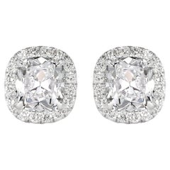 Mark Broumand 2.15 Carat Old Mine Cut Diamond Halo Stud Earrings