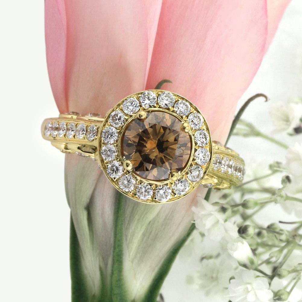Modern Mark Broumand 2.28 Carat Fancy Brown Round Brilliant Cut Diamond Engagement Ring For Sale