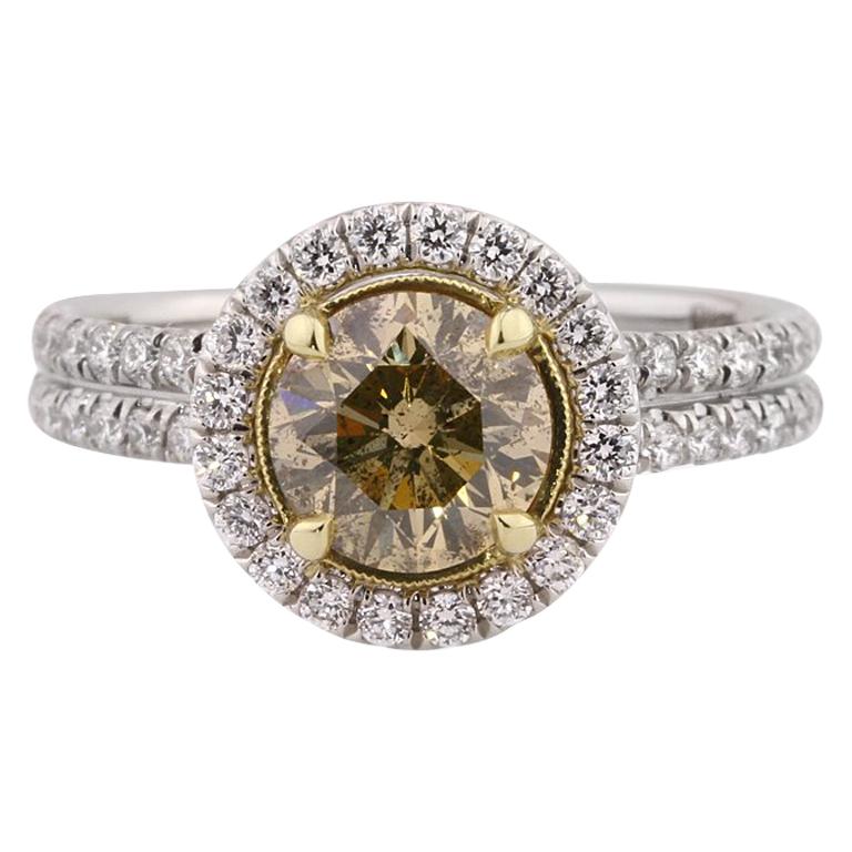 Mark Broumand 2.49ct Fancy Brown Yellow Round Brilliant Cut Diamond Ring For Sale