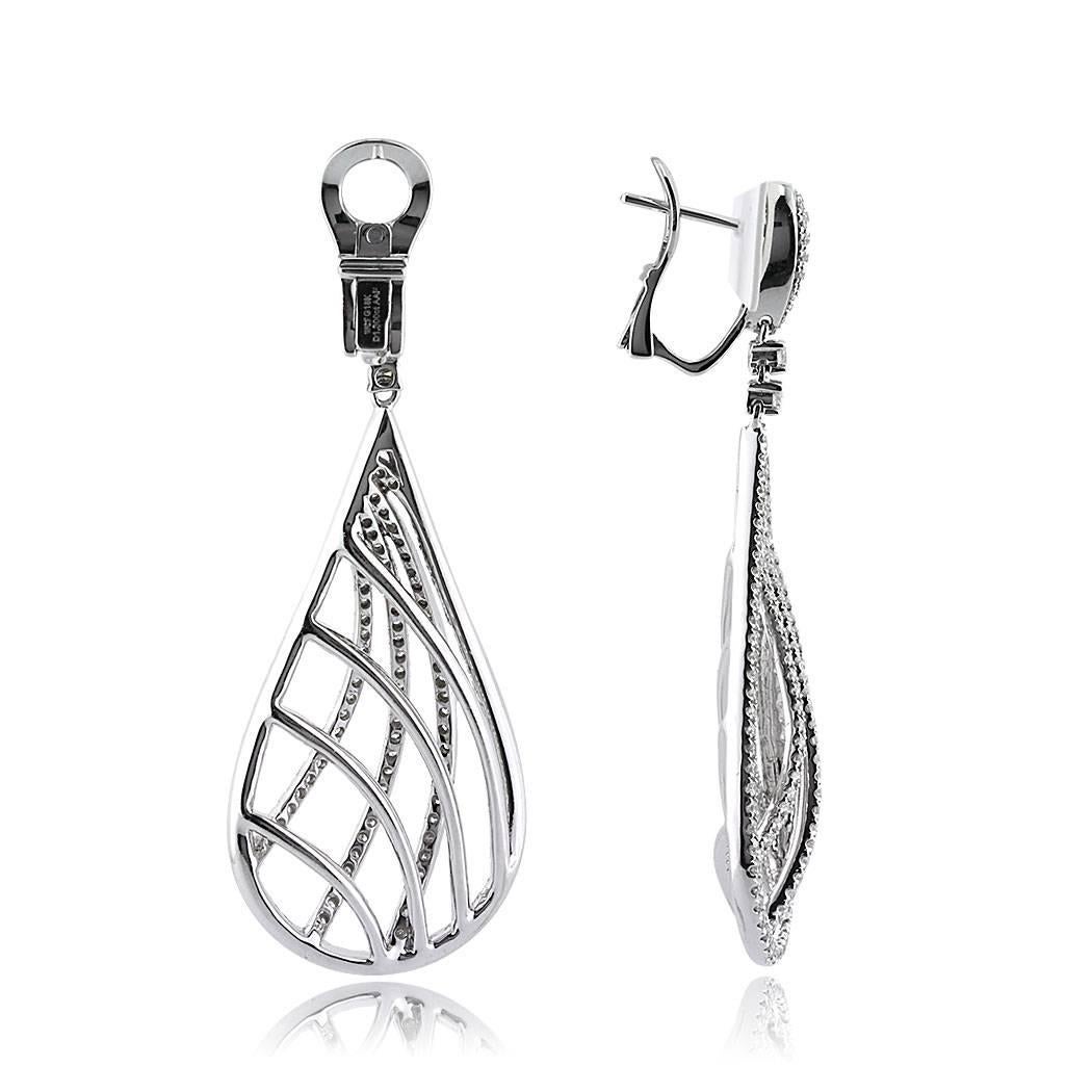 Moderne Mark Broumand, boucles d'oreilles en forme de goutte d'oreilles en diamants taille brillant rond de 2,60 carats en vente