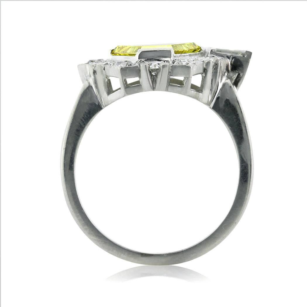Edwardian Mark Broumand 2.69ct Fancy Vivid Yellow Trapezoid Cut Diamond Engagement Ring