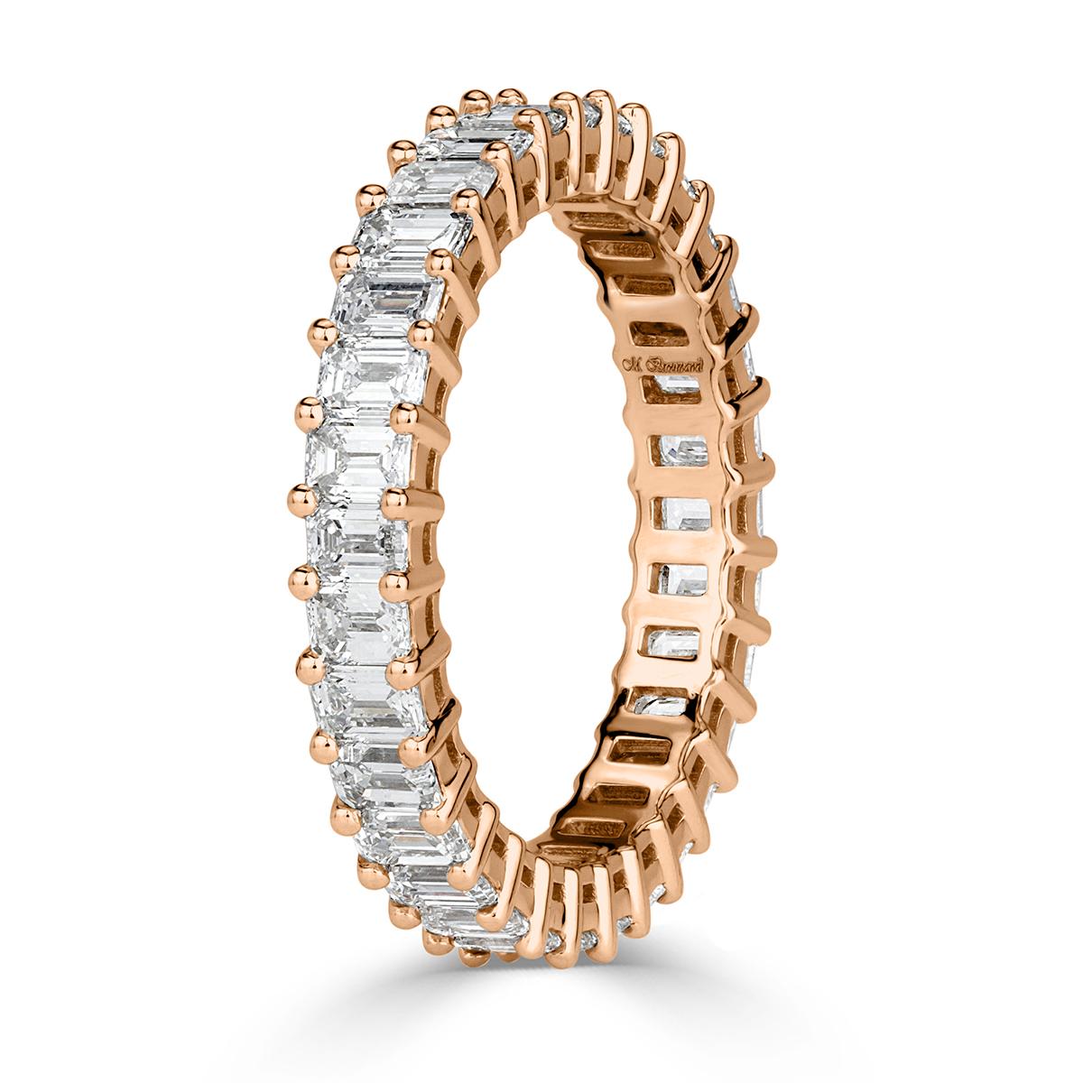 Mark Broumand 2.70 Carat Emerald Cut Diamond Eternity Band in 18 Karat Rose Gold In New Condition For Sale In Los Angeles, CA