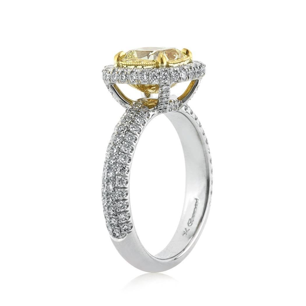 Modern Mark Broumand 2.76ct Fancy Intense Yellow Cushion Cut Diamond Engagement Ring