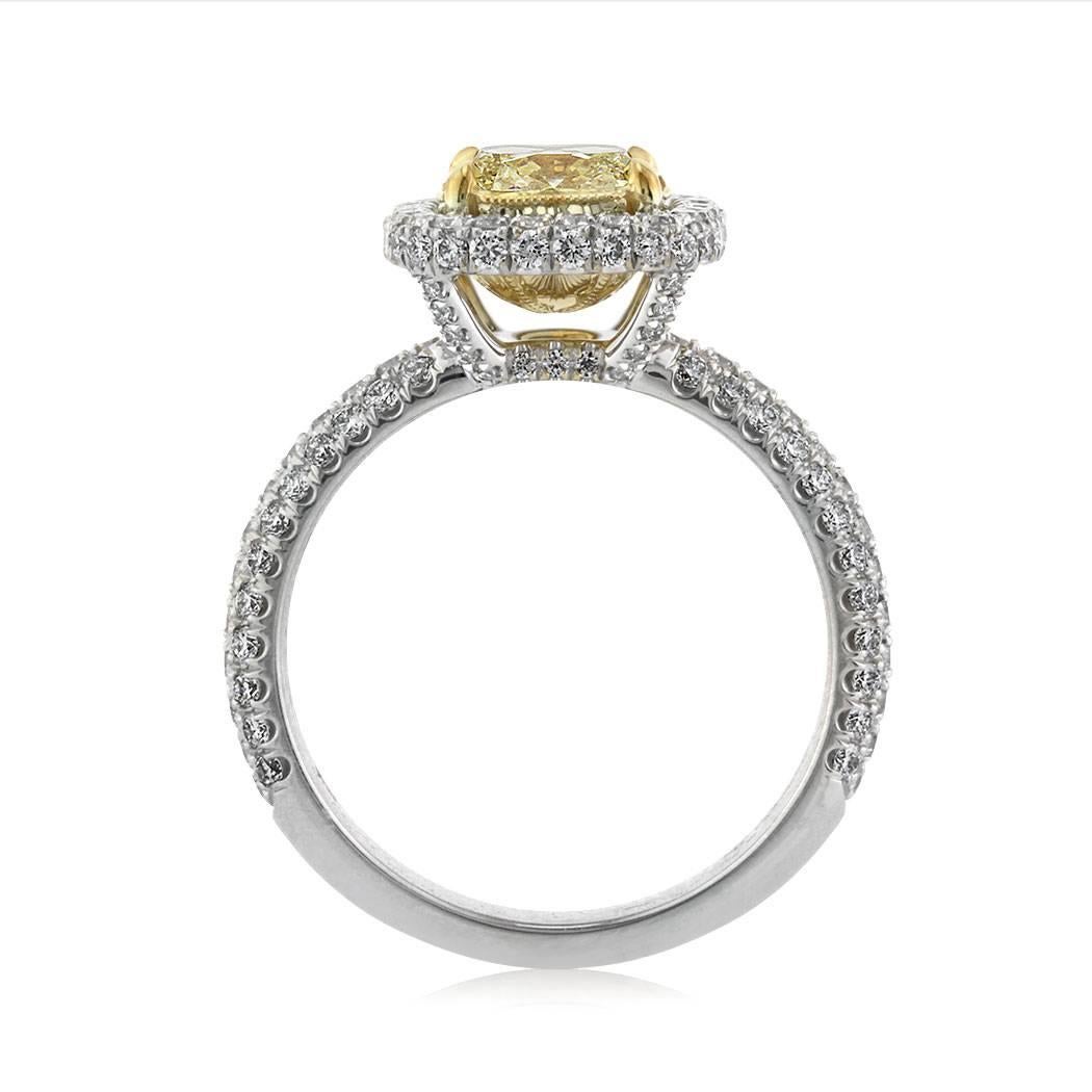 Mark Broumand 2.76ct Fancy Intense Yellow Cushion Cut Diamond Engagement Ring In New Condition In Los Angeles, CA