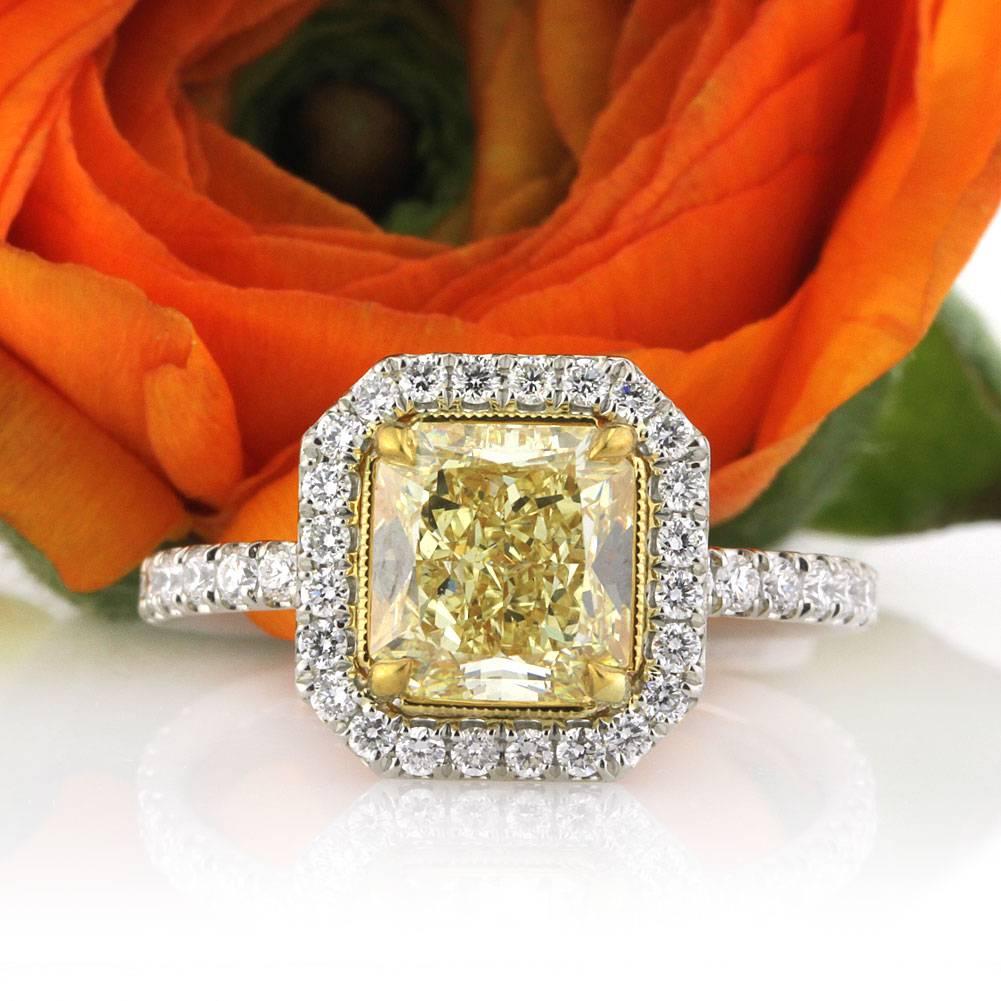 Mark Broumand 2.76 Carat Fancy Yellow Radiant Cut Diamond Engagement Ring 1