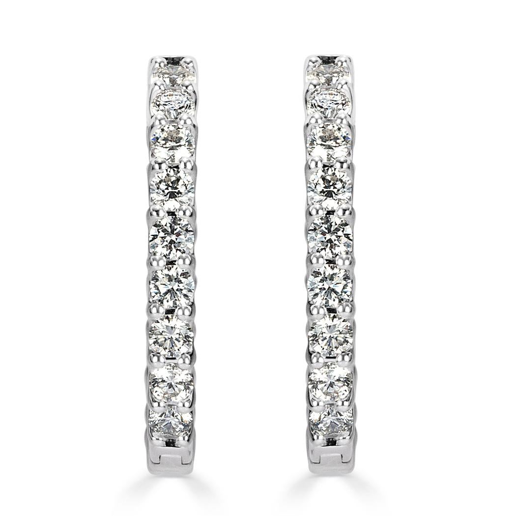 Round Cut Mark Broumand 2.80ct Round Brilliant Cut Diamond Hoop Earrings in 14k White Gold