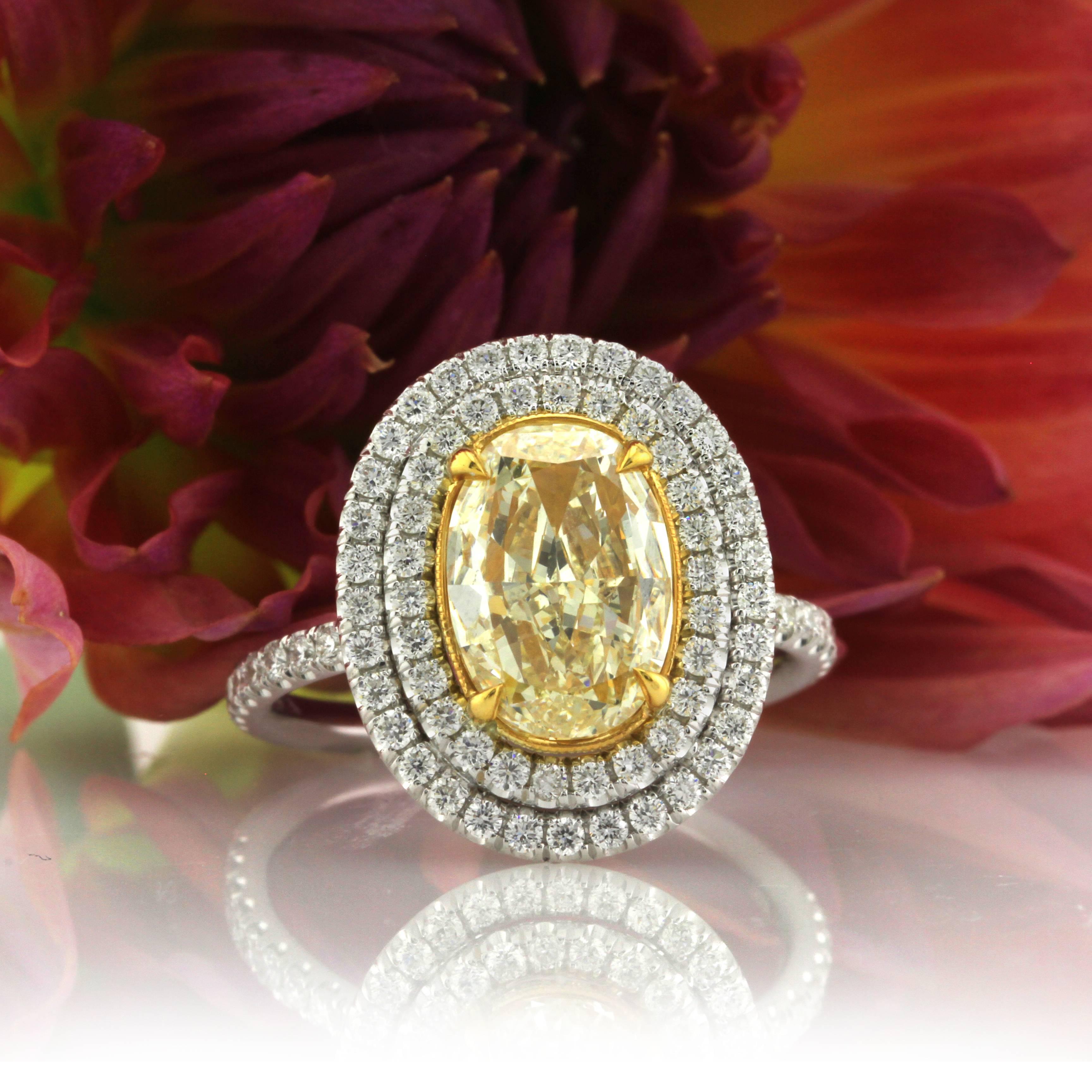 Mark Broumand 2.90 Carat Fancy Light Yellow Oval Cut Diamond Engagement Ring 1