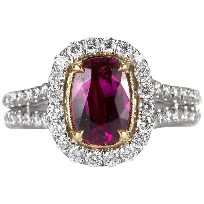 Mark Broumand 2.91 Carat Cushion Cut Ruby and Diamond Ring