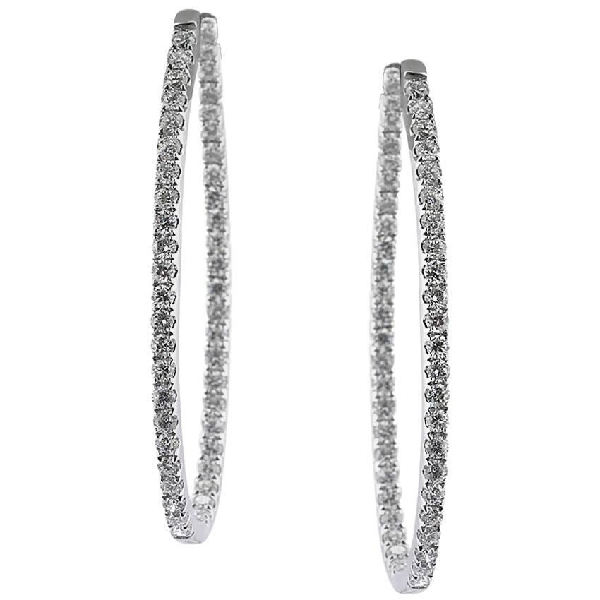 Mark Broumand Pendientes de aro de diamantes talla brillante redondos de 2,95 quilates