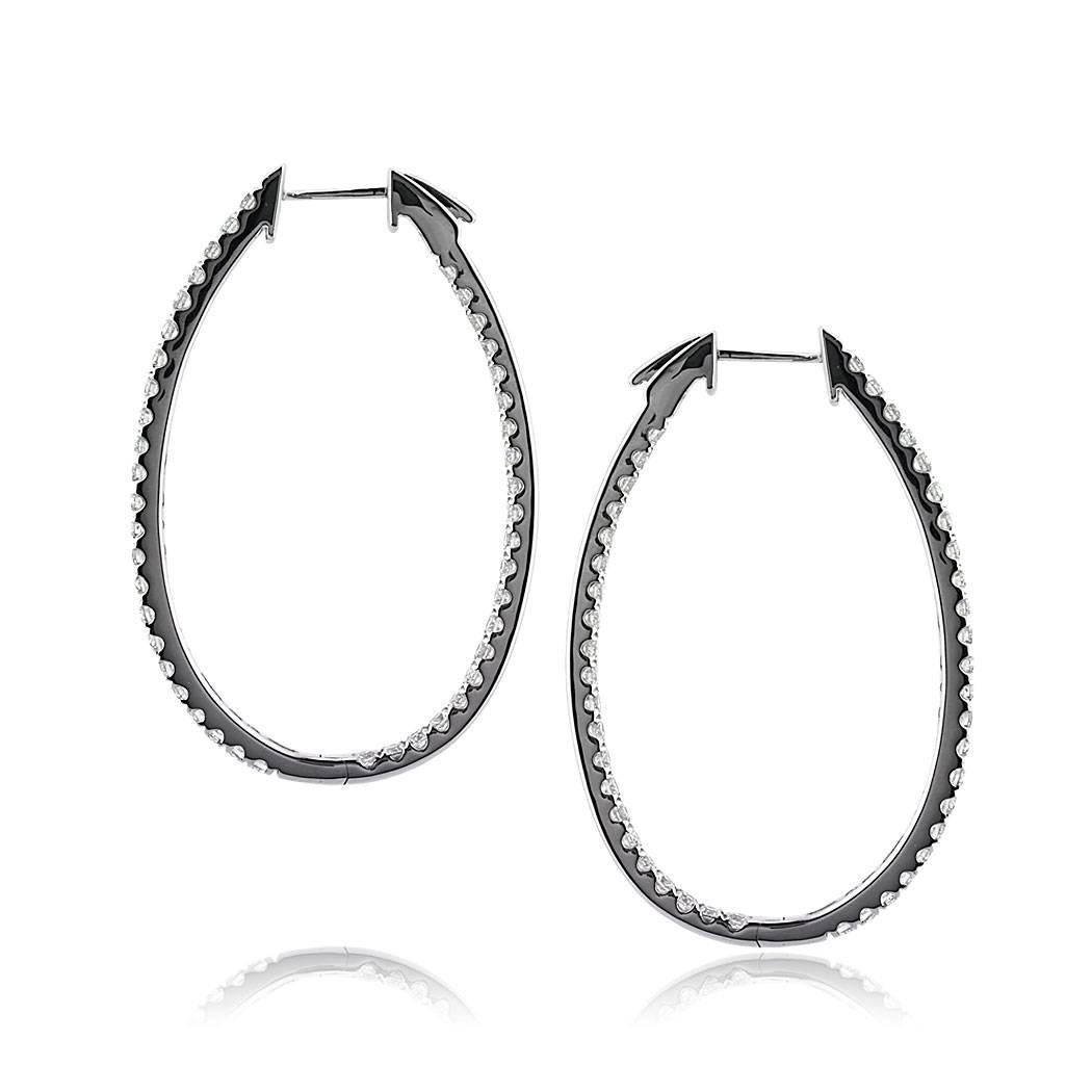 Modern Mark Broumand 2.95 Carat Round Brilliant Cut Diamond Hoop Earrings For Sale