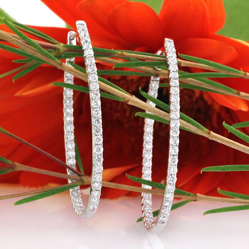 Round Cut Mark Broumand 2.95 Carat Round Brilliant Cut Diamond Hoop Earrings For Sale