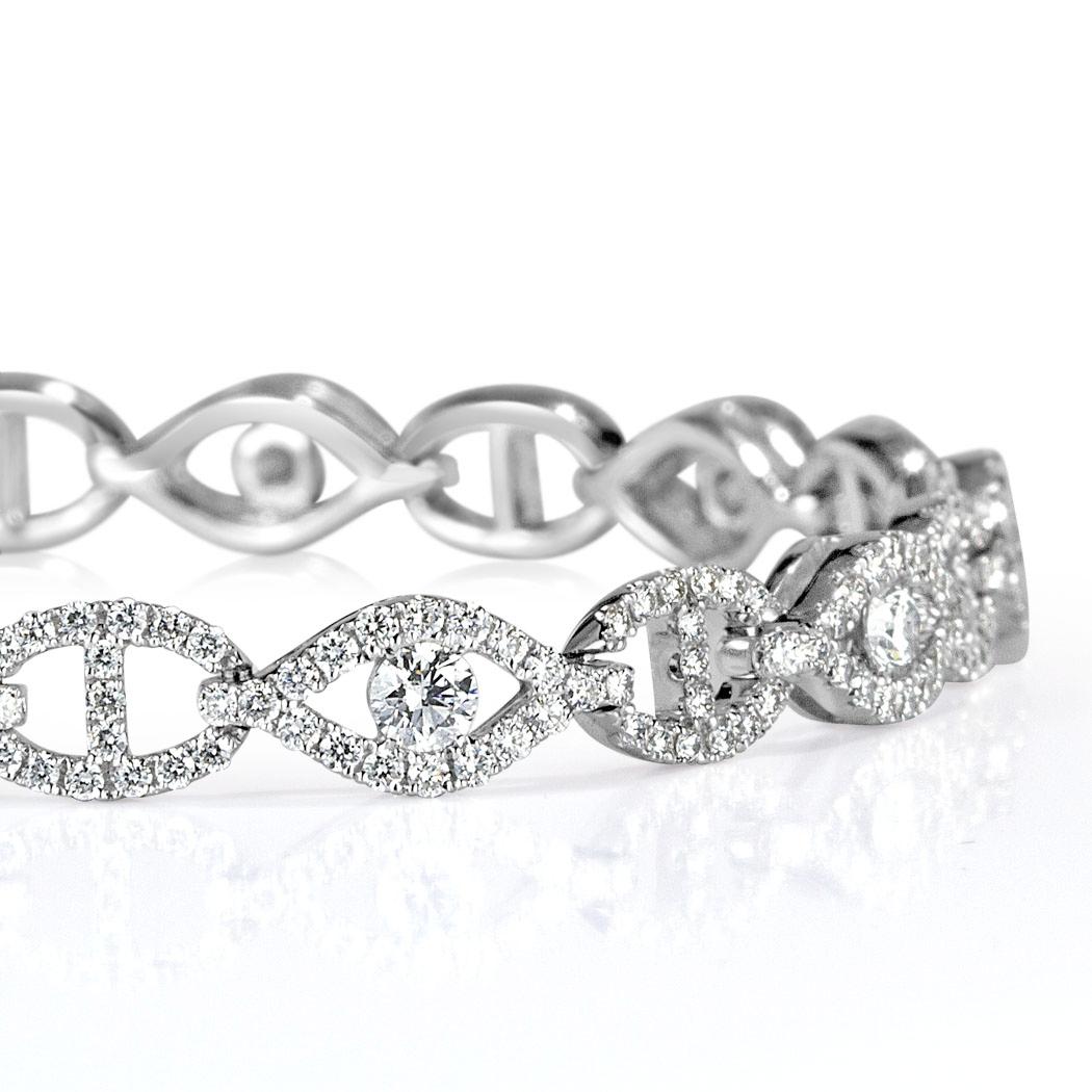 Round Cut Mark Broumand 2.95ct Round Brilliant Cut Diamond Link Bracelet in 14k White Gold For Sale