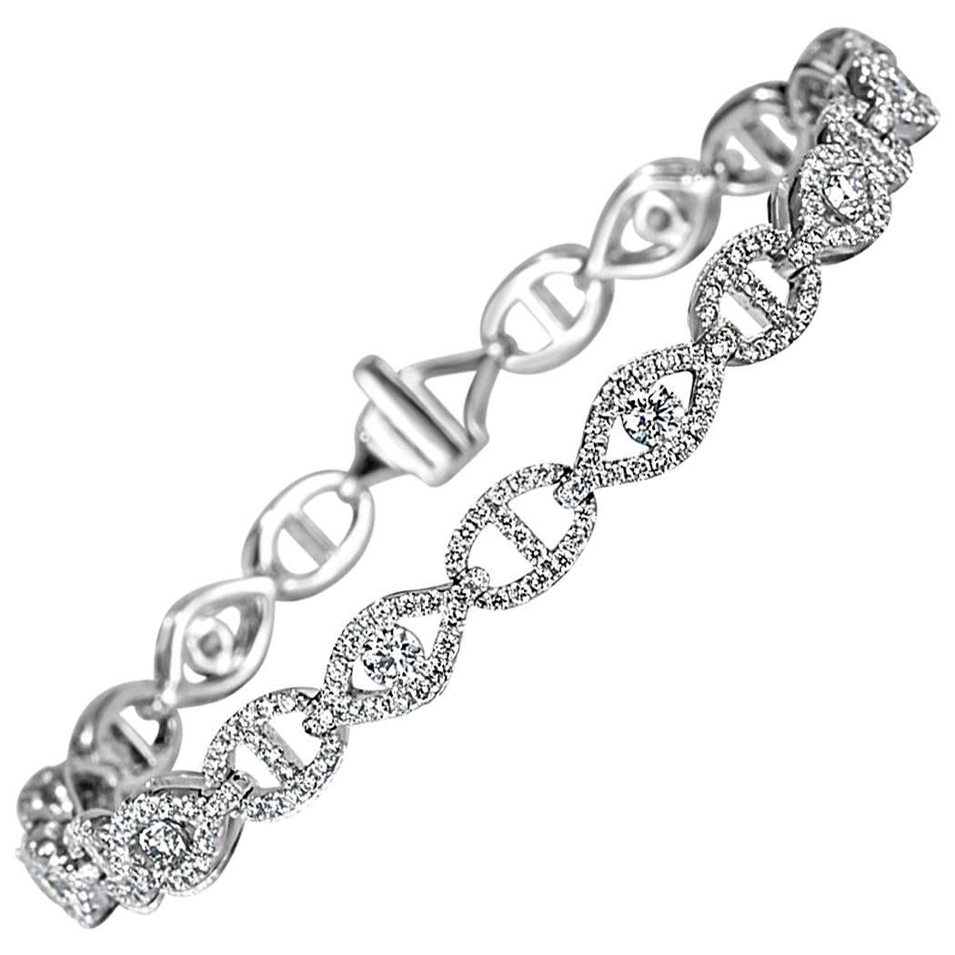 Mark Broumand Bracciale con diamanti rotondi taglio brillante da 2,95 carati in oro bianco 14k