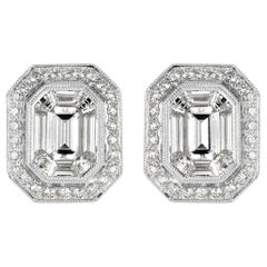 Mark Broumand 3.07 Carat Emerald Cut Diamond Halo Earrings