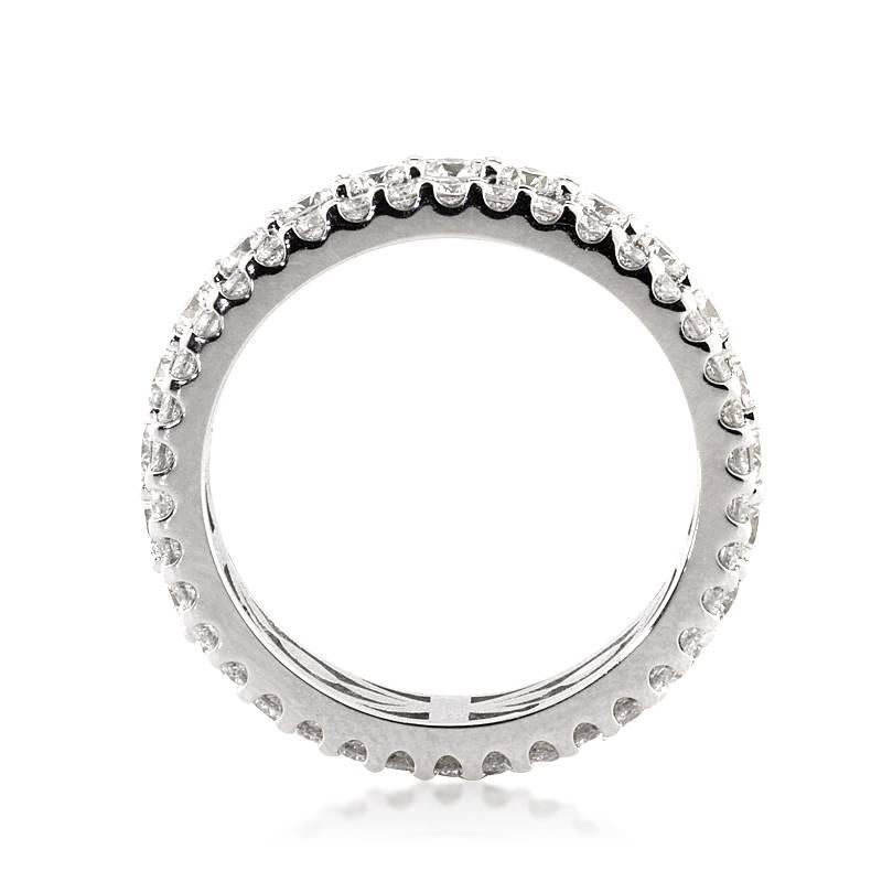This stunning diamond eternity band showcases 3.10ct of round brilliant cut diamonds set in 18k white gold. The diamonds are exquisitely matched and graded at E-F, VS1-VS2. All eternity bands are shown in a size 6.5. We custom craft each eternity