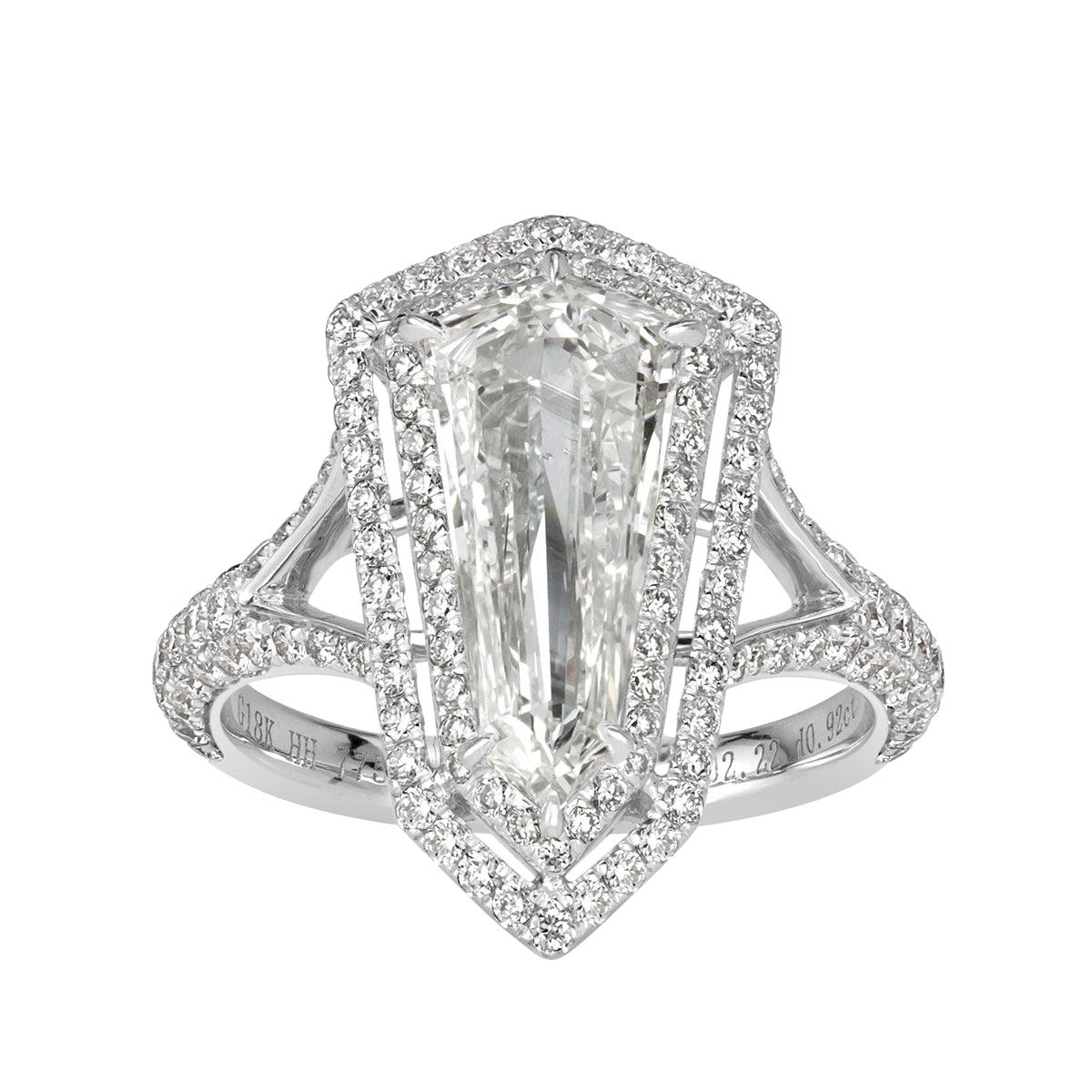 Brilliant White Ascher Cut Diamond Ring with Shield Cut Side Stones | K & W  Jewelry - Kestenbaum & Weisner