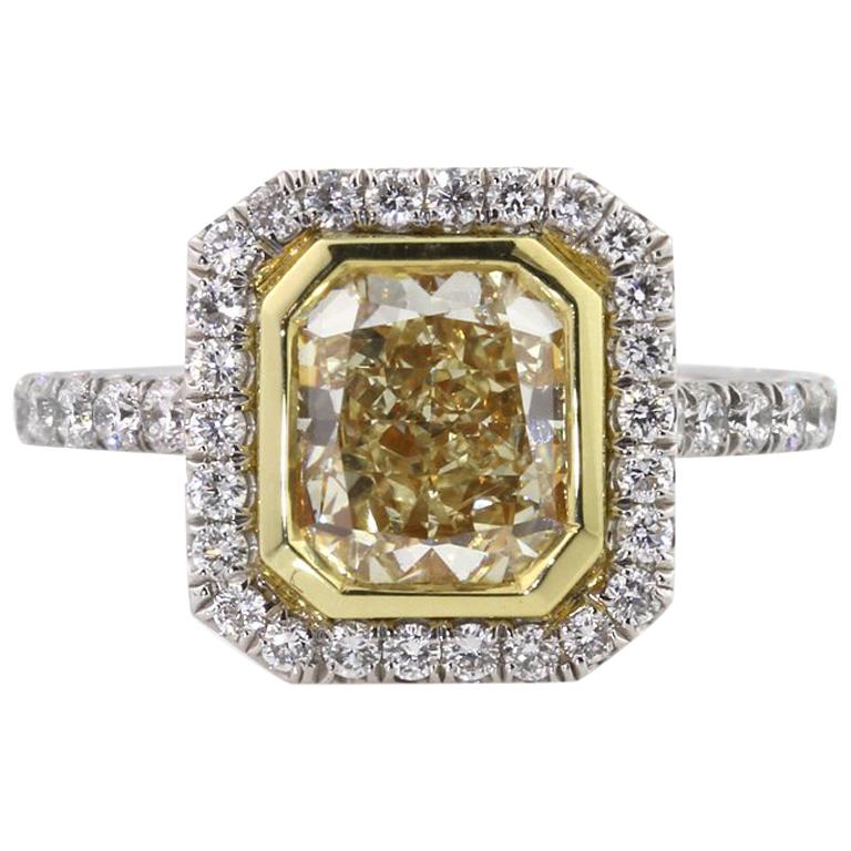Mark Broumand 3.27 Carat Fancy Yellow Radiant Cut Diamond Engagement Ring