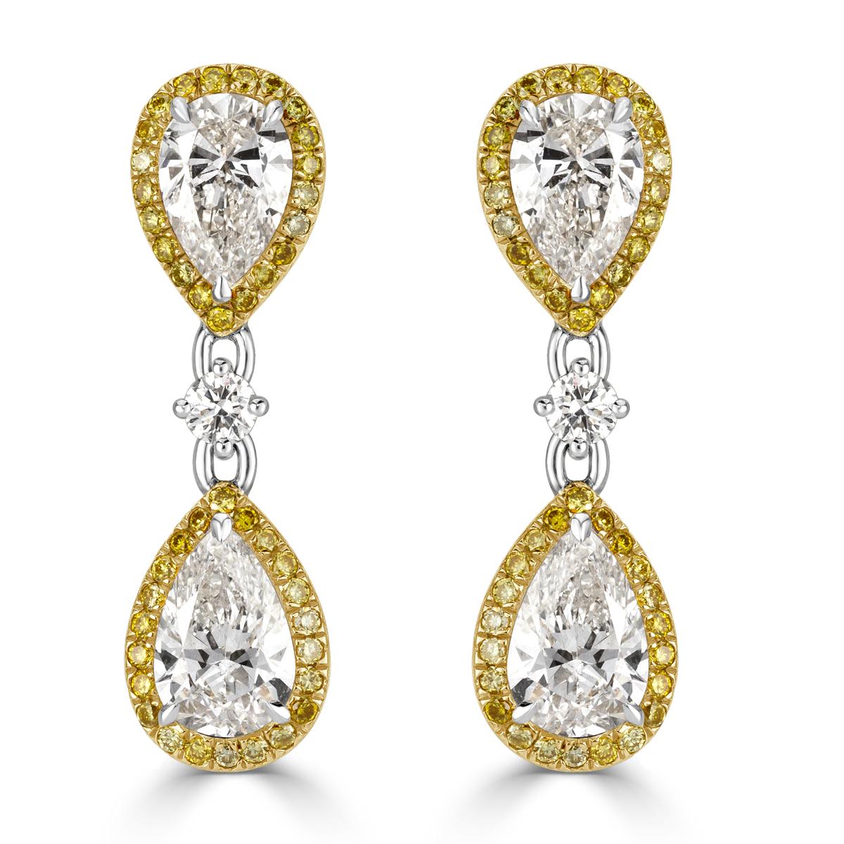 Mark Broumand 3.29 Carat Pear Shaped Diamond Dangle Earrings In New Condition For Sale In Los Angeles, CA