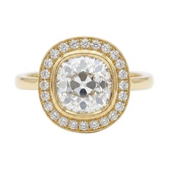 Mark Broumand Anello con diamante aureola taglio Old Mine da 3,32 carati, oro giallo 18 carati