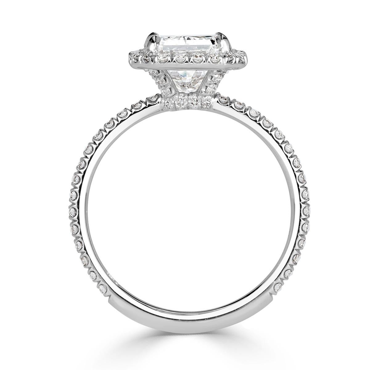  This absolutely gorgeous diamond engagement ring showcases a superb 3.01ct radiant cut center diamond, GIA certified at F-SI2. It is peerless white and perfectly eye-clean with phenomenal measurments of 10.03 x 6.98 mm which allows this beauty to